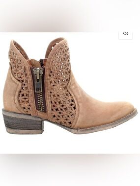 CIRCLE G CORRAL Women Sz 9, 7, 7.5, 6.5 Cowhide Leather Cutout Short Boot Tan